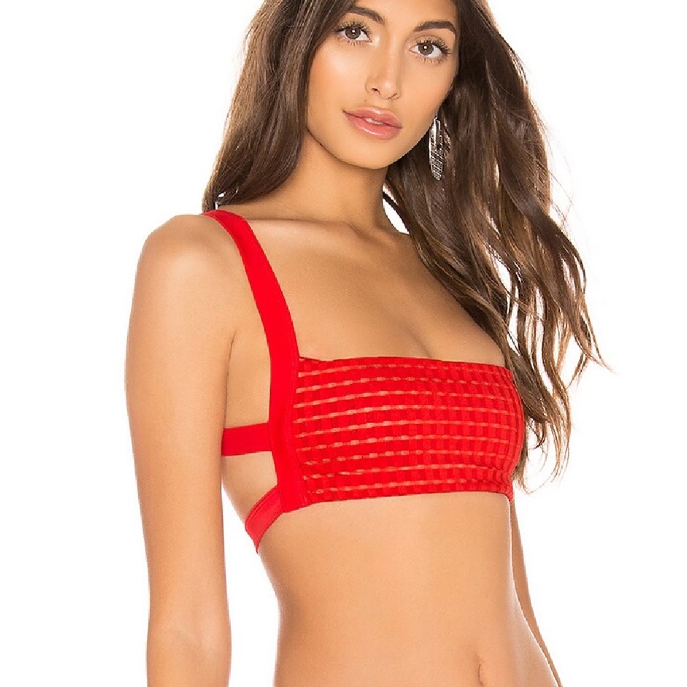 Lovers&Friends Red Gingham Harley Bikini Swimsuit Swim Top Stretch Sexy Preppy M